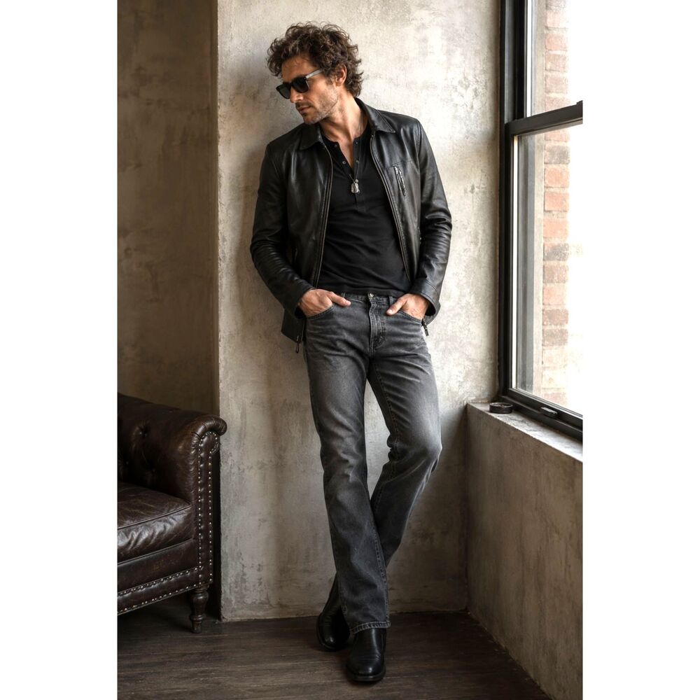 John Varvatos Star USA Gray Black Bowery Straight Denim Jeans    Mens Size 33